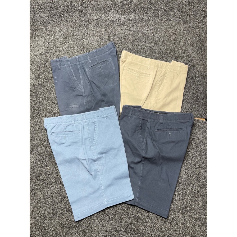 Lot of 4 Haggar Iron Flex Mens Chino Shorts Size 36 Khaki Flat Front